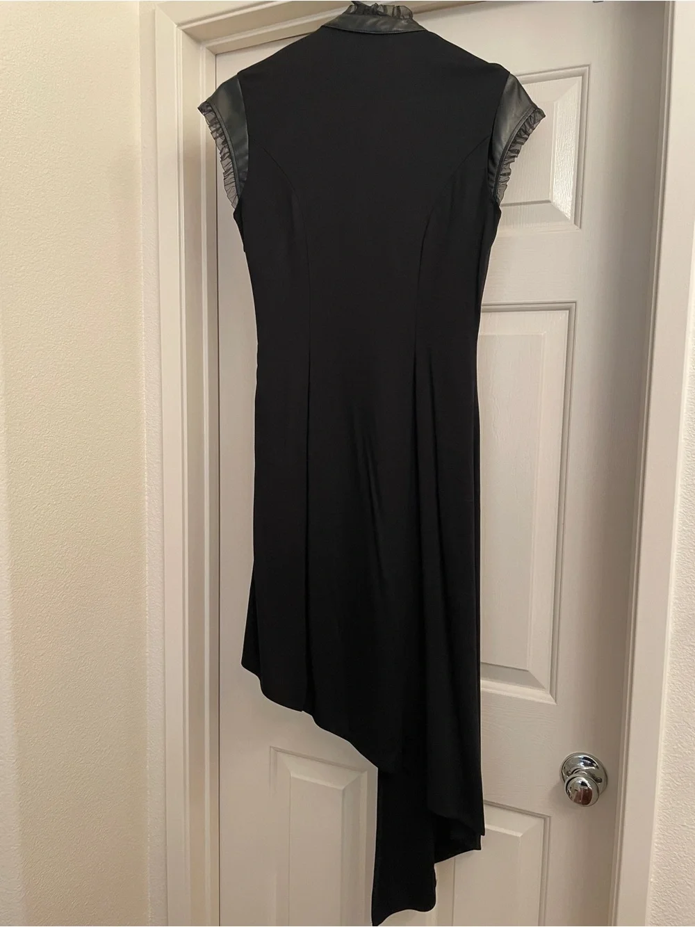 Cruelty Free Black High Neck Metal Clasp Mesh Faux Leather Sleeves Dress